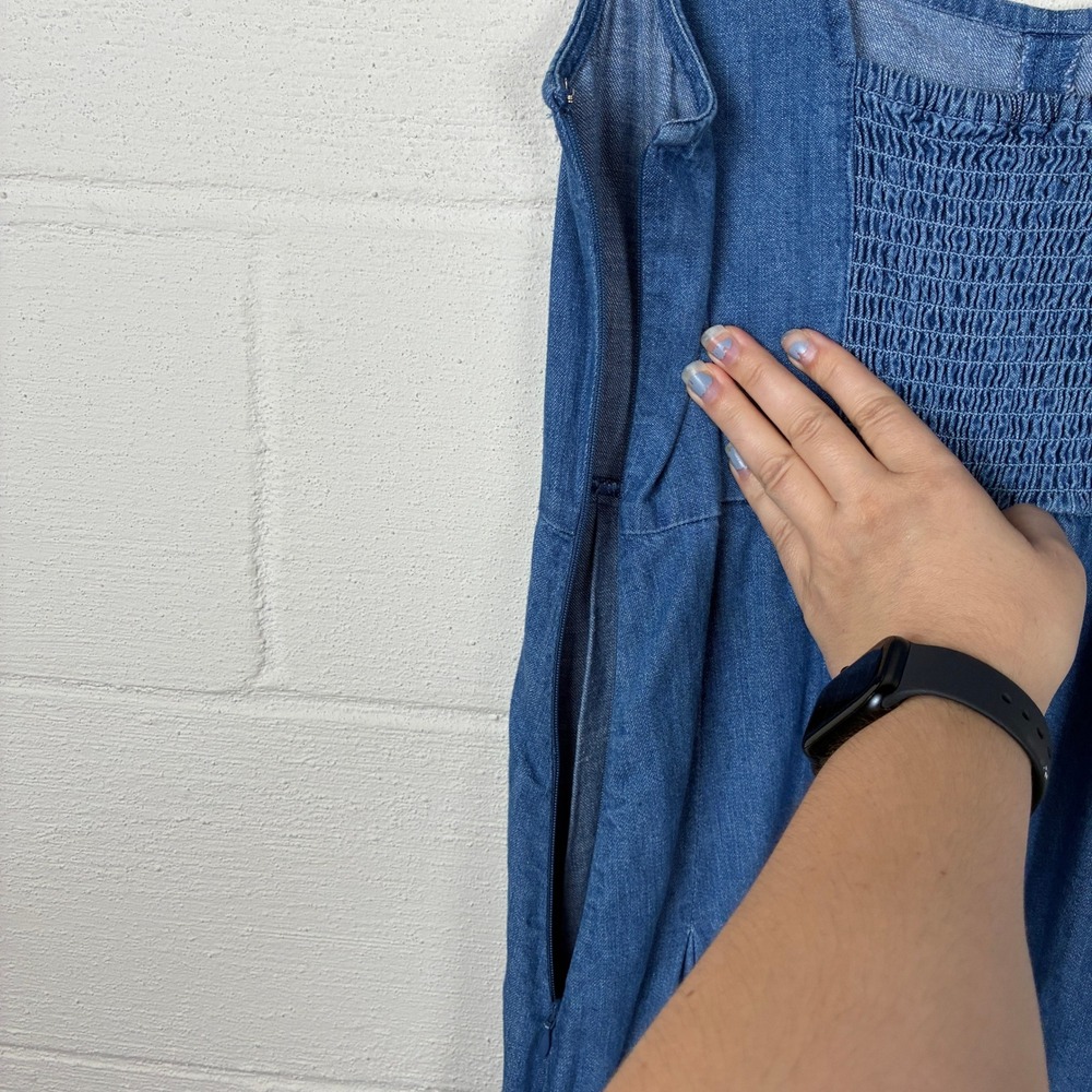 J. Crew Womens Pleated Chambray Dress Size 8 Blue Milkmaid Prairie Cottagecore - Picture 7 of 13